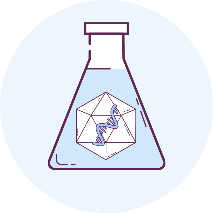 Icon of a glass beaker with vector and DNA