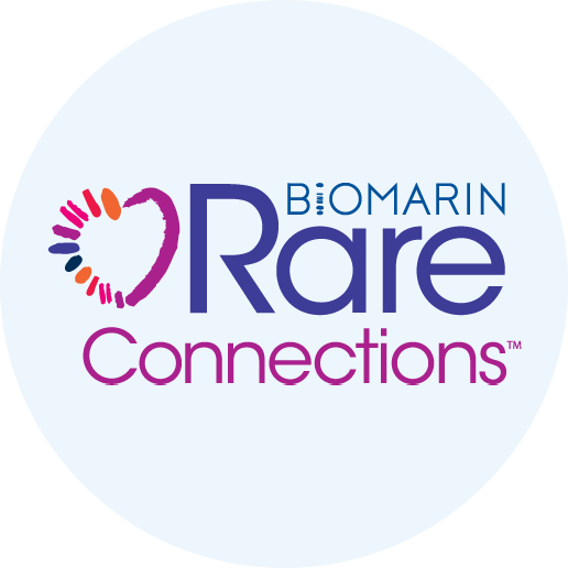 Icon of the BioMarin RareConnections™ support program logo on a light blue background.
