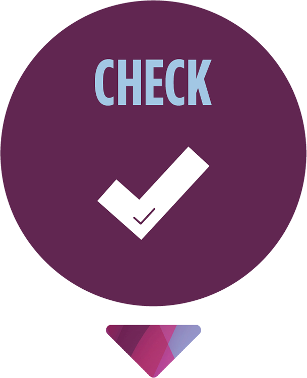 Icon of a circle with a checkmark symbol and the word check.