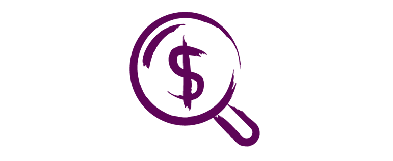 Icon of a magnifying glass looking at a dollar sign