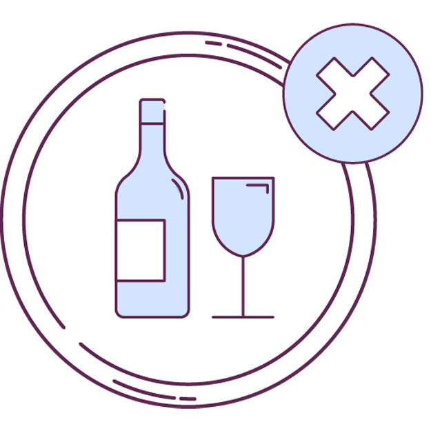 Icon of a wine bottle and wine glass inside of a circle