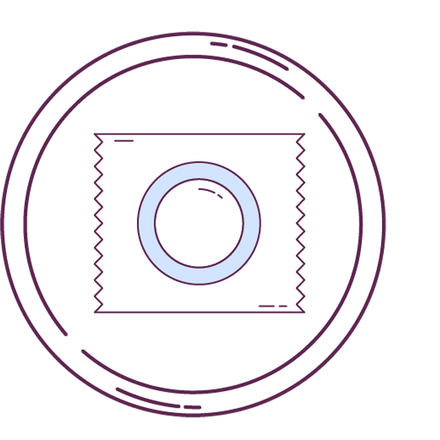 Icon of a condom wrapper inside of a circle